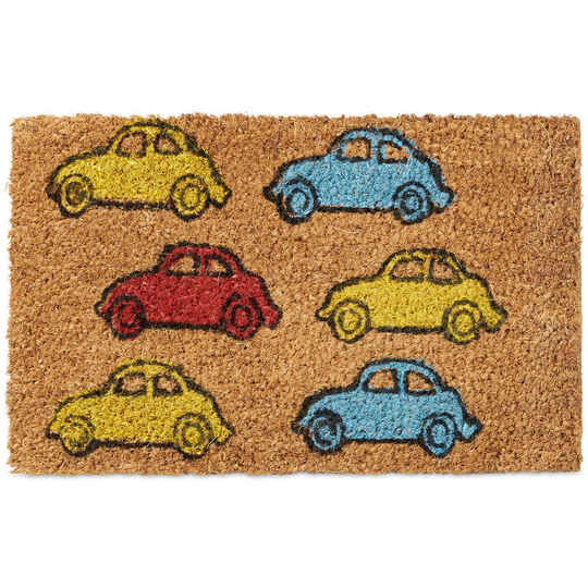 Relaxdays - Kids Childrens Mini Doormat Coir with Car Theme as Welcome Mat Anti-Slip Robber Underside 1.5 x 40 x 25 cm, Motif: Cars