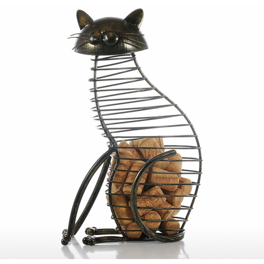 Tooarts Cat Wine Cork Container Home Decor Iron Craft Gift Handicraft Animal Ornament,model:Black