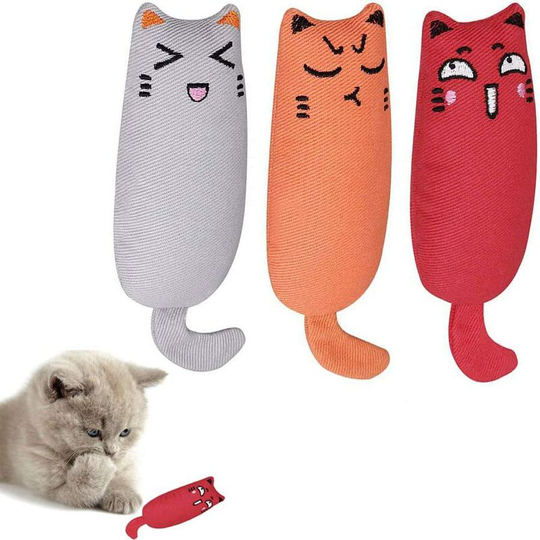 Litzee - Cat Pillow Cat Toy Set of 3 (Grey/Orange/Red)
