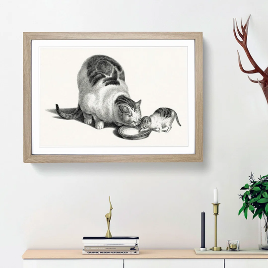 Cat & Kitten Drinking by Gottfried Mind - Picture Frame Graphic Art Print