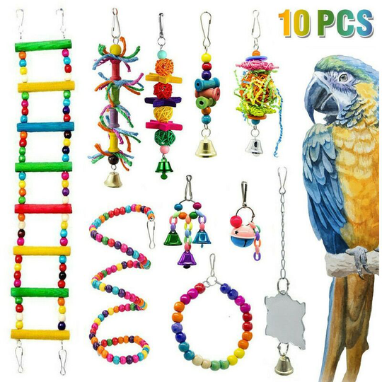 Denuotop - Bird Toys for Birds, Colorful Bird Toys with Bells, Bridge Ladders, Perched Bird Toy Swing, Climbing Toy, Animal Decoration Small Size