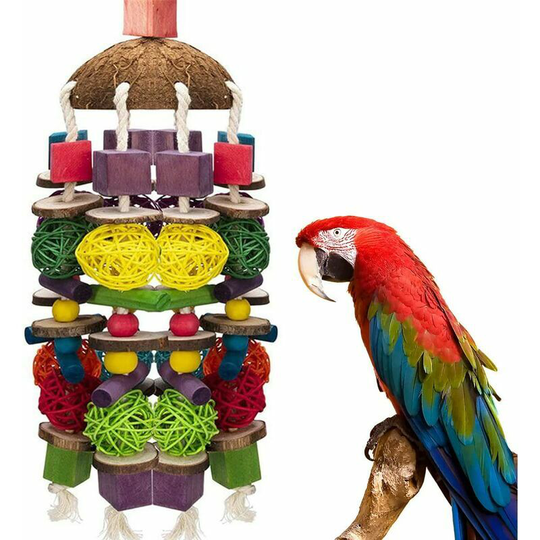 Echoo - Parrot Chew Toy for Birds,22 Inch Large Natural Wood Parrot Toy, Bird Chew Toy, Biting Toy for Large Parrots, African Gray Parrots