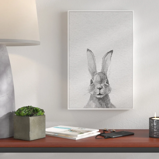 Lapin Gris II - Floater Frame Painting Print on Canvas