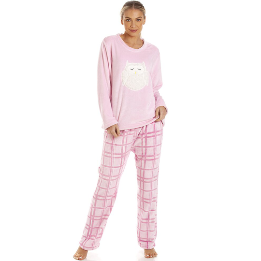 (18/20) Camille Womens Pink Checkered Owl Character Pyjama Set