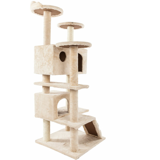 52' Pet Cat Tree Play Tower Bed Furniture Scratch Post Tunnel Toy Mouse Pet Kitty Play House - Beige - Beige