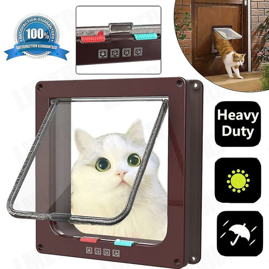 Cat Flap Dog Flap 4 Way Magnetic Closure For Cats, Easily Install With Telescopic Frame (big Coffee) Thsinde