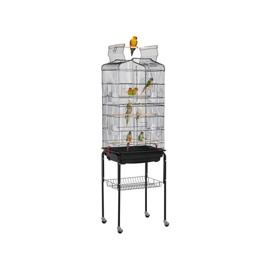 64'H Open Top Metal Bird Cage Parrot Cage, Black - black - Yaheetech
