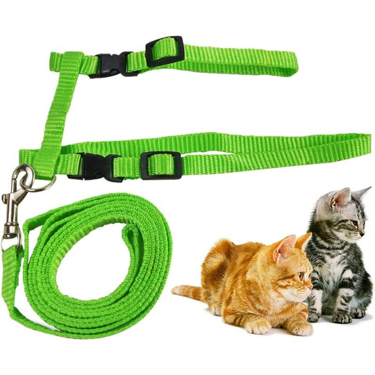 Harness and Leash For Cat Necklace Cat Adjustable Escape Safety Rope for Cat and Kittens (Green)