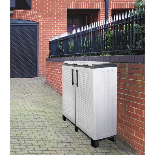 Indoor Or Outdoor Litter Cupboard, 3-Sack Cabinet With 2 Doors, 100% Made In Italy, 68X37h90 Cm, Light Gray Color