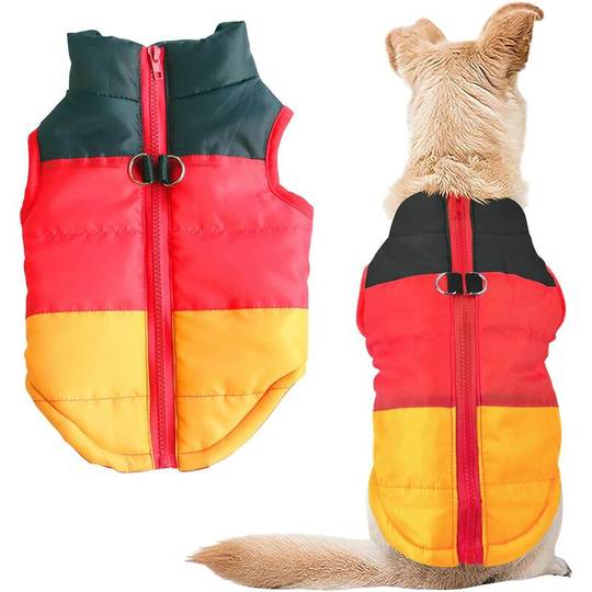 Dog and Cat Coat with Leash Anchor Color Patchwork Padded Puppy Chihuahua Pug Costumes L,yellow