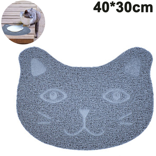 Cute Cat pvc Food Bowl Pad Non-slip Food Mat for Dog Cat Puppy, gray