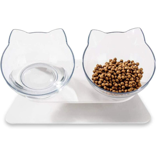 Echoo - Elevated Double Cat Dog Bowls for Food and Water,Tilted Cat Food Bowls with Stand for Cats and Small Dogs,Food Grade,Material Nonslip Cat