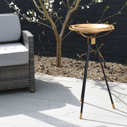 Aura Wild Bird Bath Free Standing Garden Decor Gold Black Modern Tripod - Gardman