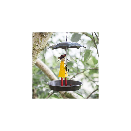 Metal Hanging Chain Girl and Umbrella Bird Feeder for Wild Birds