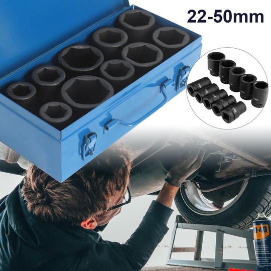 Long Reach Sockets Wheel Wrench Nut Tool 1" Impact Sockets Set 22-50mm