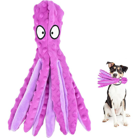 Lovely Octopus Squeaky Toys - No Stuffing Dog Plush Toys with Crinkle Paper for Puppy Teething, Durable Dog Chew Toys