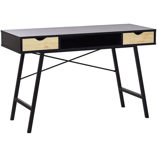 Beliani - Industrial Home Office Desk Storage 2 Drawers 1 Shelf 120 x 48 cm Black Clarita - Black