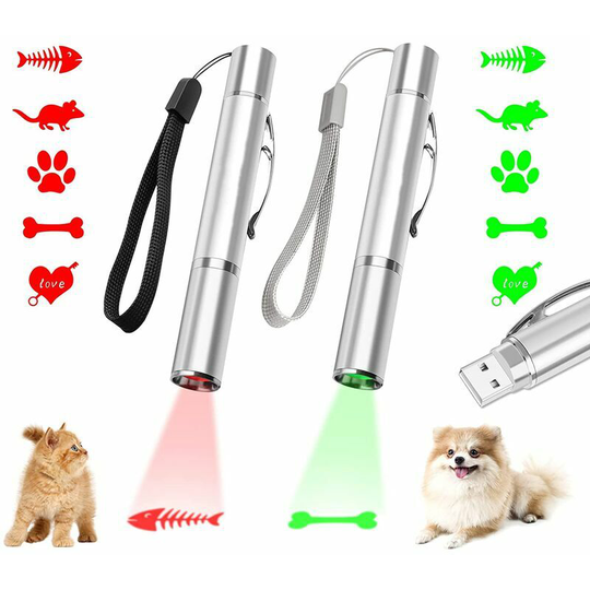 Interactive Cat Toy 2 Pack usb Rechargeable led Pointer Cat Catching Toys with 5 Patterns Chasing Toys for Cats (Green + Red)