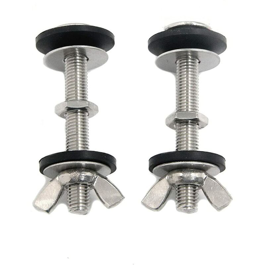 Aougo - Toilet Bolt, Toilet to Bowl Bolt Kit with Rubber Washer and Wing Nut Stainless Steel Toilet Seat Bolt, Toilet Tank Retention Fixing Kit 2
