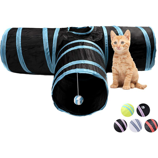 Pet Cat Tunnel, Collapsible Tube with Ball Kitty Toys Three Ways Cat Tunnels for Indoor Cats, Puppy, Kitten, Rabbit
