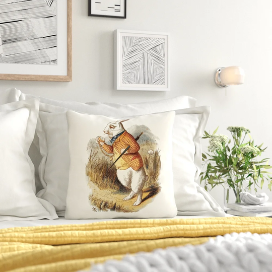 White Rabbit - Alice in Wonderland - Lewis Carroll Cushion