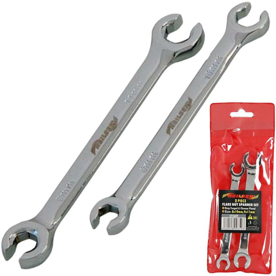 Flare Nut Wrench Ratchet & Standard Open Ended Brake Pipe Spanner Set - Neilsen