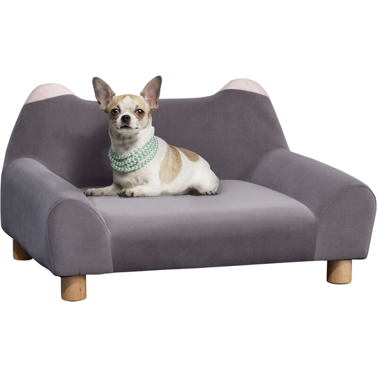 Dog Sofa Couch Cat Lounger w/ Sponge Padded Wooden Legs for Mini Dogs - Light Grey - Pawhut