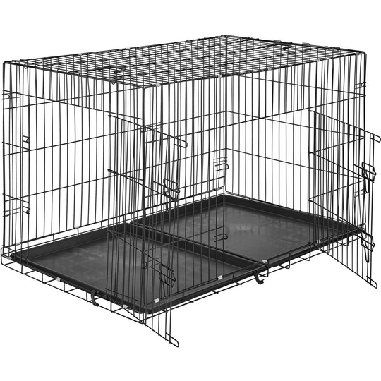Dog crate collapsible - dog cage, pet carrier, puppy crate - 120 x 75 x 82 cm - black