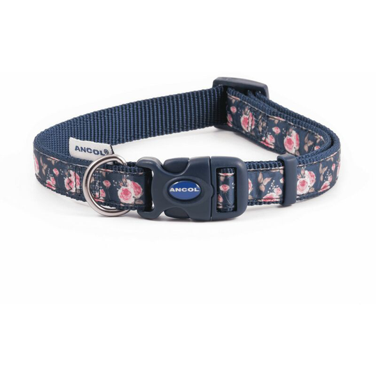 Fashion Rose Dog Collar (30cm - 50cm) (Navy) - Navy - Ancol