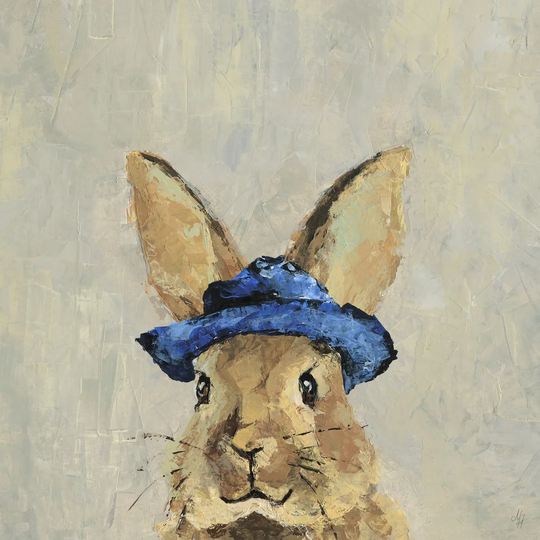 Blue Hat Rabbit - Wrapped Canvas Painting Print