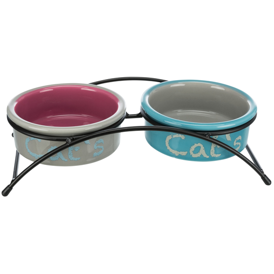 Trixie Eat on Feet Ceramic Bowl Set - 2 x 300ml, 12cm diameter (light grey/dusky pink/light blue)