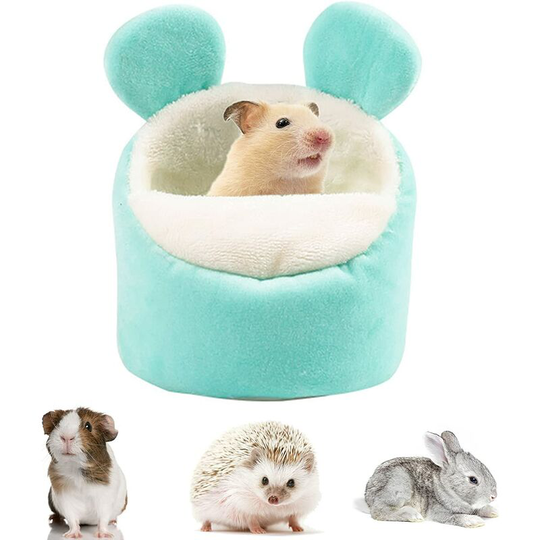 1 Pc Blue Guinea Pig Bed,Warm Hamster Bed Cozy Pet House with Soft Detachable Cushion Hideout Cage Winter Nest Accessories for Small Pets Rabbit