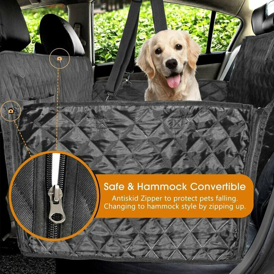 Bearsu - 100% Waterproof Dog Car Seat Cover, Dog Seat Cover with Side Wings, Pet Back Seat Cover - Black, Convertible Hammock b
