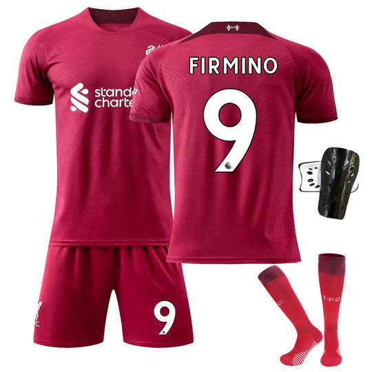 Liverpool Home Red Soccer Jersey Set No. 9 with socks+protective gear, children's size 22