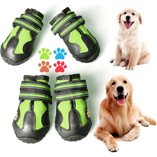 Non-Slip Waterproof Dog Boots for Outdoors, 4 Pieces Medium to Large Dog Shoes with Sturdy Gray-Green Sole, (2.3''x1.6'')(LxW) for 10-23 lbs , green