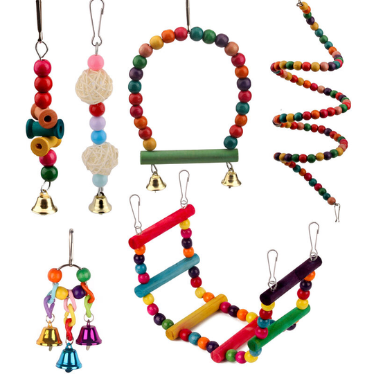Lifcausal - 6 Pcs Bird Parrot Toys, Bird Swing Toy Colorful Chewing Hanging Hammock Swing Simple Bell Small String Bird Toys for Parrots, Conure