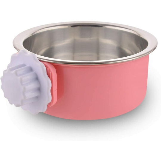 Crate Dog Bowl, Removable Stainless Steel Dog Bowl with Plastic Puppy Feeder Food Water Bowl for Dogs Cats Rabbits pink,small