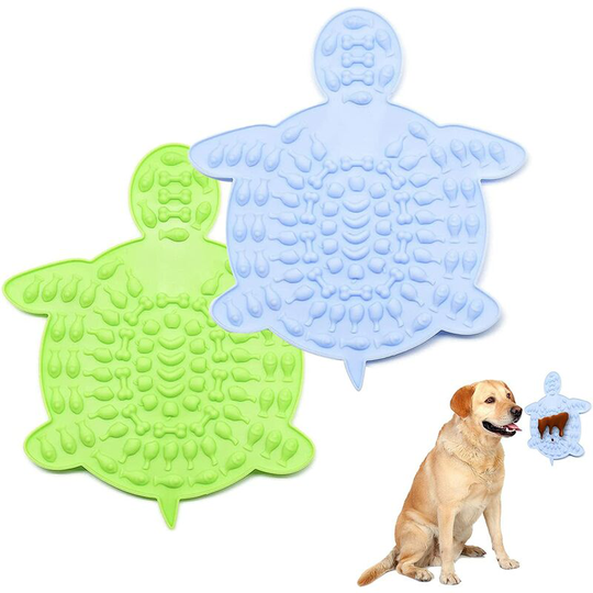 Set of 2 Silicone Lick Mat, Round Dog Lick Pads, Dog Lick Mat with Suction Cups, Dog Bath Mat, for Dog Bathing, Grooming, Training (Turtle Shape)