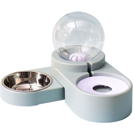 Double Dog Cat Bowls Water and Food 2 in1 Bowl Set Detachable Stainless Steel Bowl Automatic Water Dispenser Bottle Pet Feeder,model: Blue-2 - model: