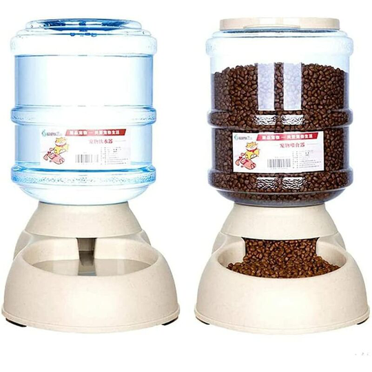 Modou - 3.75L x 2 Pieces Food/Water Dispenser Automatic Fountain, Accessory for Cats and Dogs, Kibble Dispenser, Resistant Plastic