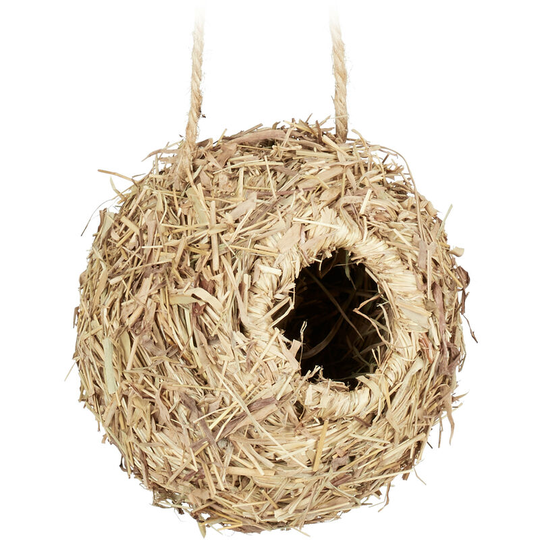 Relaxdays - Bird Nest, For Hanging, Cages, Small Animals, Woven, h x w x d: 10 x 10 x 10 cm, Straw, Natural