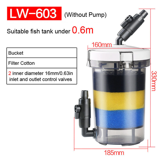 Aquarium Fish Tank External Silent Filter Bucket Canister LW-603 Without Pump