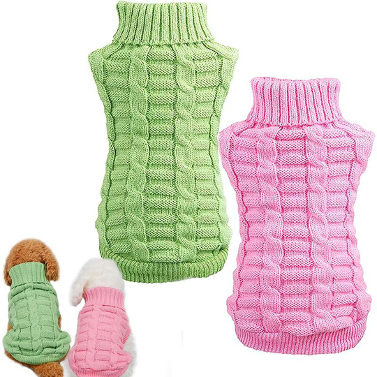 Joorrt - 2 Pack Small Dog Sweater, Chihuahua Turtleneck Warm Winter Sweater, Girl Dog Clothes, Red Cute Soft Pet Knitwear Puppy Cold Weather Outfits
