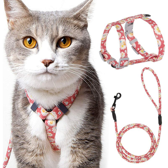 Adjustable Cat Harness Pink Cat Harness Small Dog Nylon Leash with Safety Resistant Vest Harness for Puppy Kitten Small Pets Walking