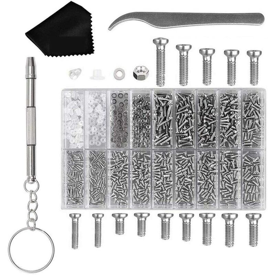 Devenirriche - Glasses Repair Kit, 1000pcs Universal Glasses Screws and Nuts Assortment with Magnetic Screwdriver, Screws, Tweezers, Glasses Cloth