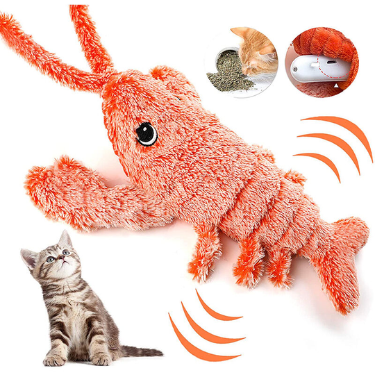 Devenirriche - Electric Flopping Lobster Cat Toy , Moving Cat Kicker Chew Fish Toy Realistic Flopping Lobster Funny Catnip Toys Plush Interactive Cat