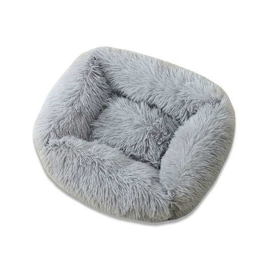 (Light Grey, L) Pet Calming Bed Warm Fluffy Bed Comfy Shag Mattress Dog Cat Mat Fur Donut Pad