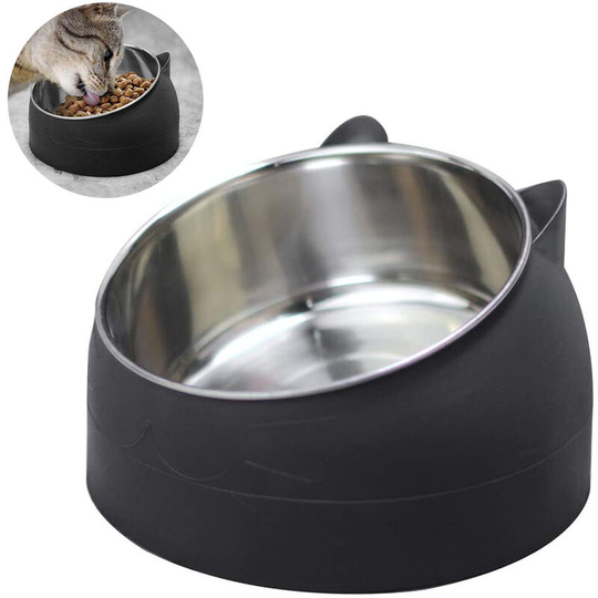 Stainless Steel Cat Bowls,Tilted Cat Dog Bowl Removable Water Food Feeder Bowl,Non-Skid & Non-Spill for Small Medium Large Cats Dogs, black