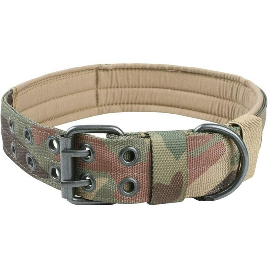 Tactical Dog Collar Military Adjustable Dog Collar Nylon Double D-Ring Metal Training Collar (Camo-XL)