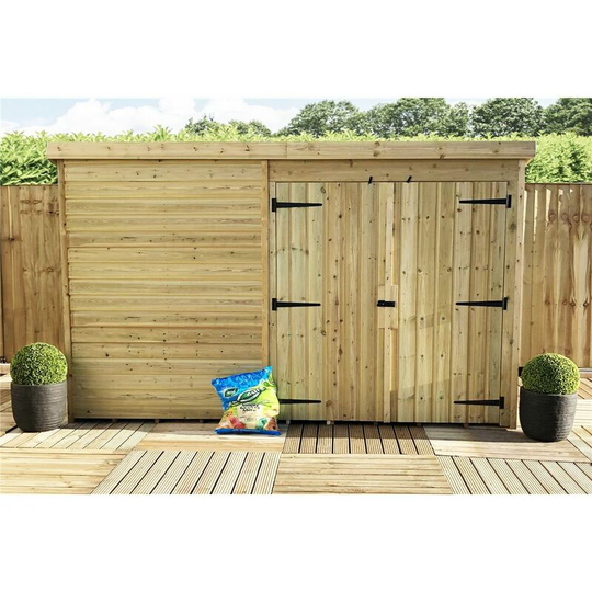 9 x 8 Windowless Pressure Treated Tongue And Groove Pent Shed With Double Doors